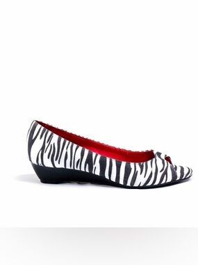 Rampage Zebra Print Peep-Toe Wedge Flats - Black, White & Red